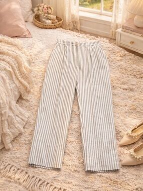 Antonio Melani Blue White Striped Linen Blend Trousers Size 12 Summer Pants